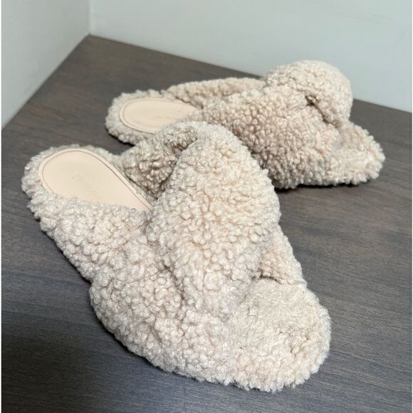 BALENCIAGA Drapy Puffy Shearling Slip-on House Shoes Slides Slippers Cream Fur - Picture 5 of 11